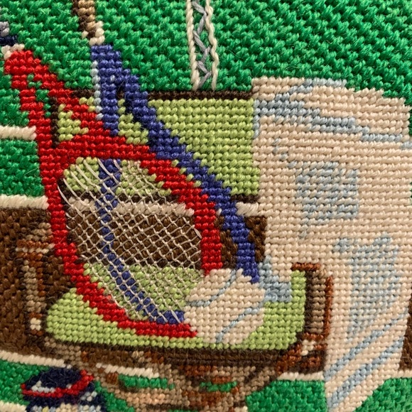 Vintage Needlepoint Tennis Design Throw Pillow
